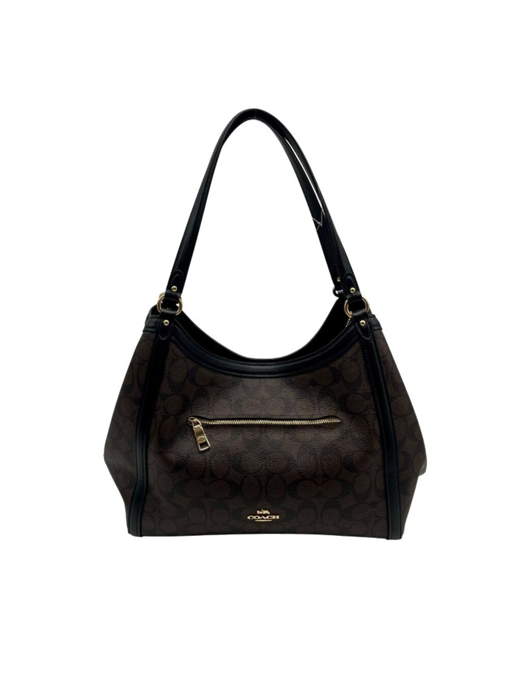 Coach Brown and Black Signature Shoulder Bag with Gold Hardware